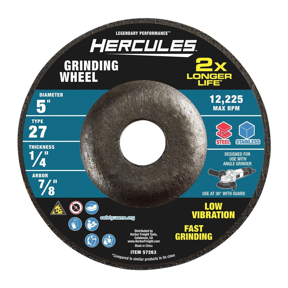Hercules 5 pulgadas x 1/4 pulgadas x 7/8 pulgadas Rueda de esmerilado de metal tipo 27 - 57263