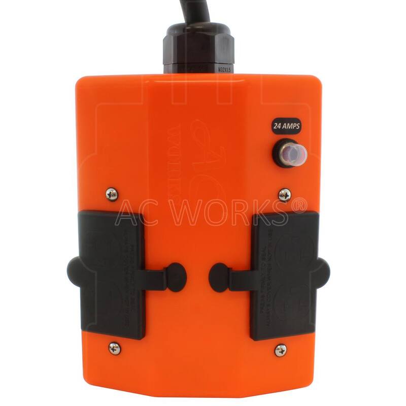 AC WORKS 50 ft. NEMA TT-30 RV 30 Amp Plug to PDU OUTLET BOX (GFCI and Breaker) with 4 Outlets - TT30PDU-050