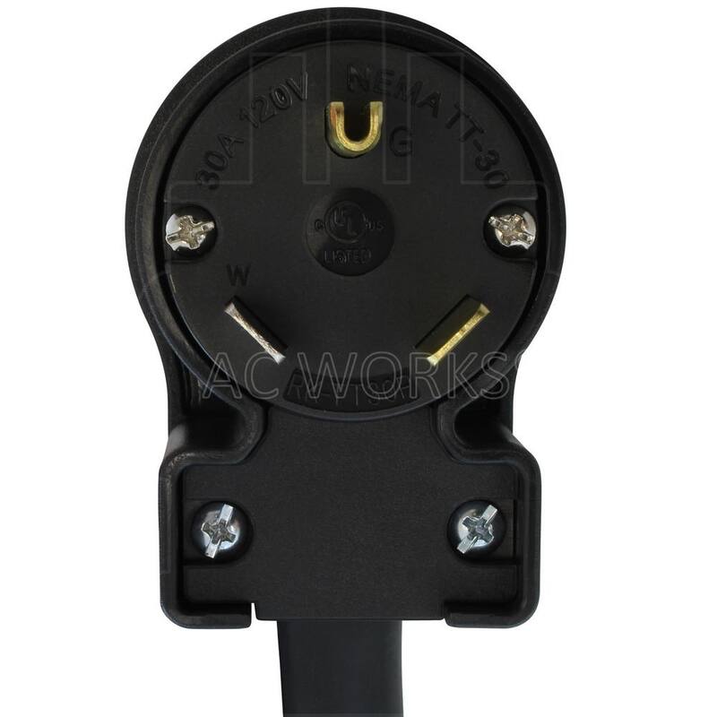 AC WORKS 50 ft. NEMA TT-30 RV 30 Amp Plug to PDU OUTLET BOX (GFCI and Breaker) with 4 Outlets - TT30PDU-050
