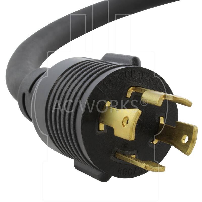AC WORKS L14-30P 5 ft. 10-Gauge 4-Prong 30 Amp Generator Locking Plug to Four 15 Amp/20 Amp Household Power Distribution Cord - L1430F520-05BK