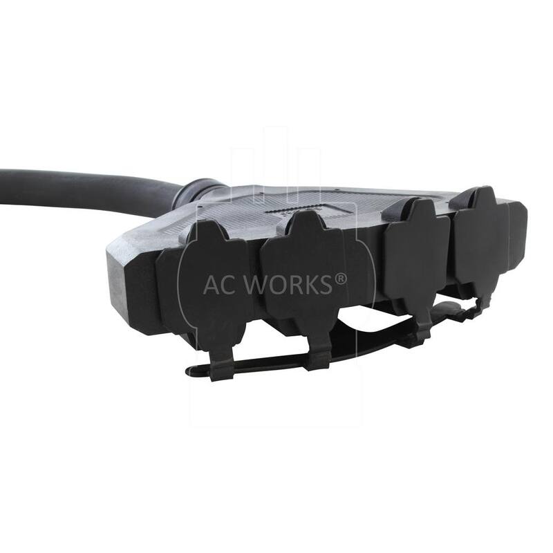AC WORKS L14-30P 5 ft. 10-Gauge 4-Prong 30 Amp Generator Locking Plug to Four 15 Amp/20 Amp Household Power Distribution Cord - L1430F520-05BK
