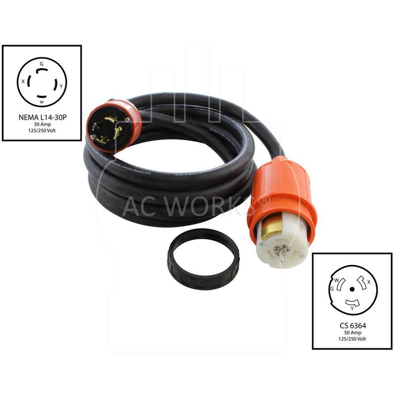 AC WORKS 50 ft. L14-30P 30 Amp 4-Prong Locking Plug to CS6364 50 Amp Connector Temp Power Cord - TEL1430-050E