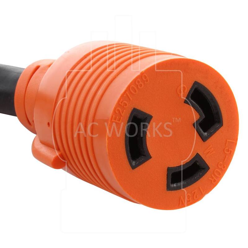 AC WORKS 10 ft. SOOW 10/3 3-Prong NEMA L5-30 125-Volt 30 Amp Generator Rubber Extension Cord - L530PR-010D