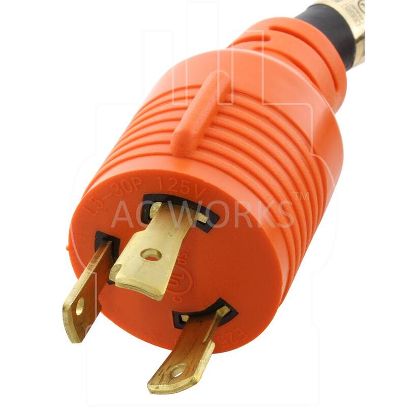AC WORKS 10 ft. SOOW 10/3 3-Prong NEMA L5-30 125-Volt 30 Amp Generator Rubber Extension Cord - L530PR-010D