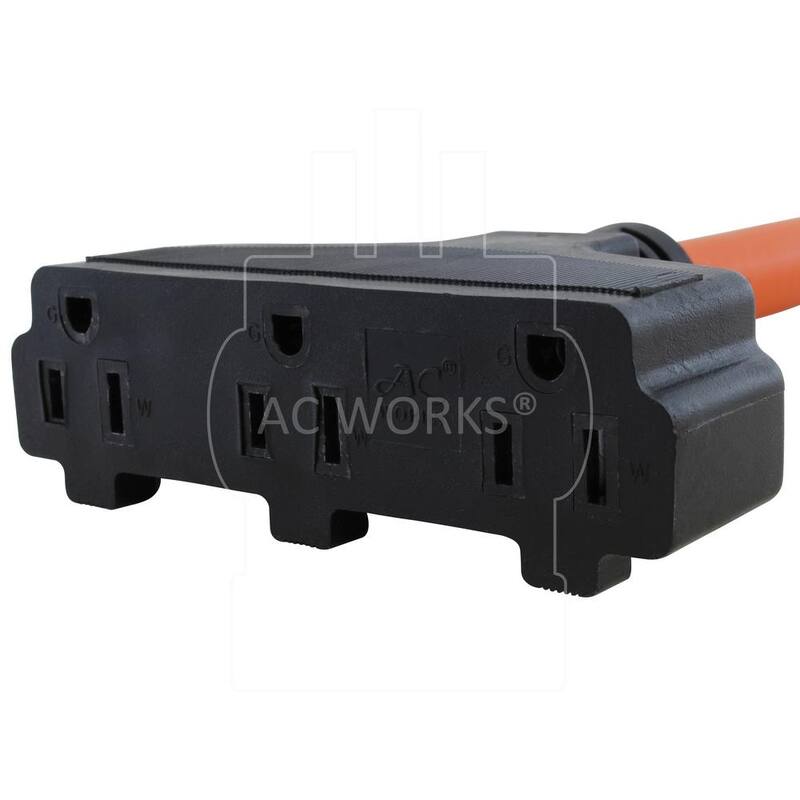 AC WORKS 1.5 ft. 10/3 STW 30 Amp TT-30P RV/ Travel Trailer Plug to Tri-Outlets Household Sockets - TT30W515-018