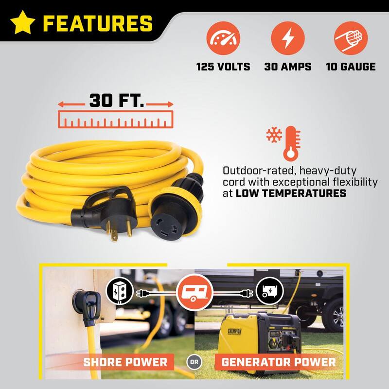 Champion Power Equipment 30-Ft. 30-Amp 125-Volt RV Generator Power Cord - 100827