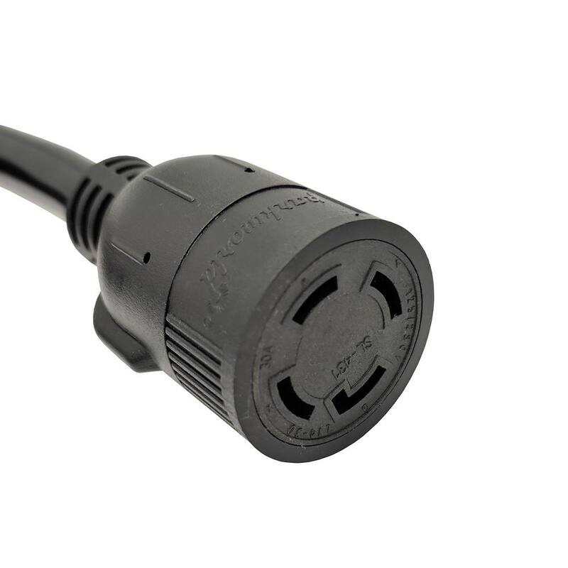 parkworld 20 ft. 125-Volt 30 Amp 3-Prong Locking NEMA L5-30P Plug to 4-Prong L14-30R Generator Adapter Cord (2 Hots Bridged) - 886009