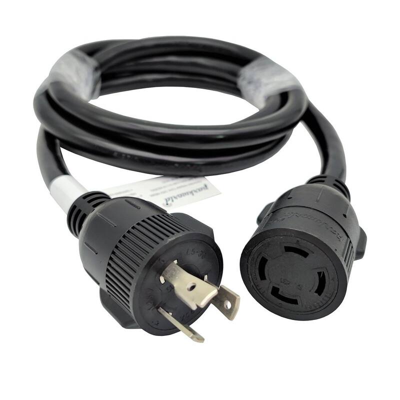 parkworld 8 ft. 125-Volt 30 Amp 3-Prong Locking NEMA L5-30P Plug to 4-Prong L14-30R Generator Adapter Cord (2 Hots Bridged) - 886009A