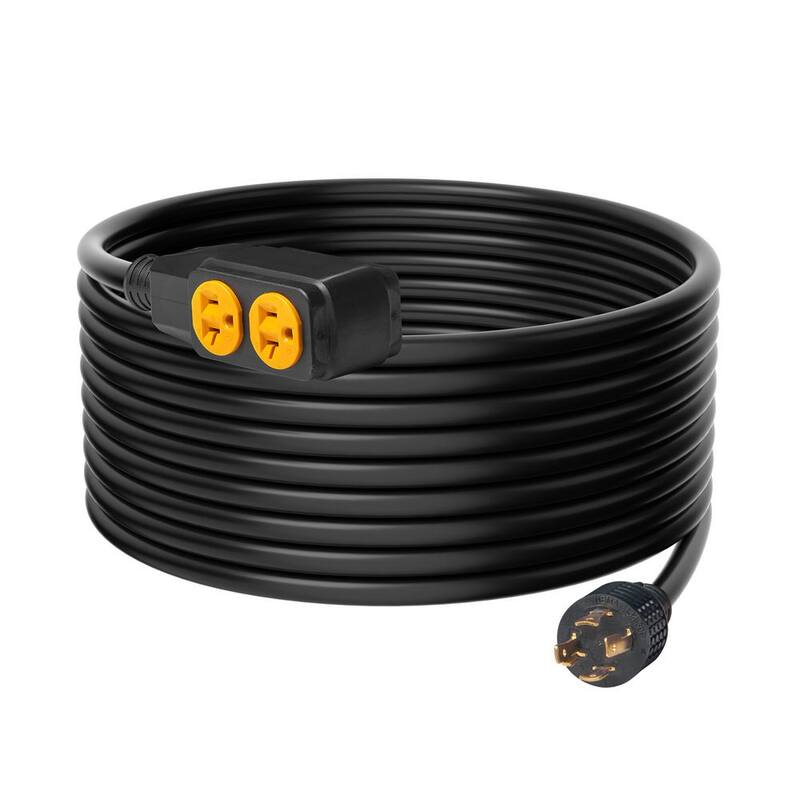 VEVOR Generator Extension Cord 25 ft. SJTW 30Amp 125-Volt 14-30P to 5-20R Generator Extension Cord with Twist Lock Light End - FDJYZX25FT30A39FHV1