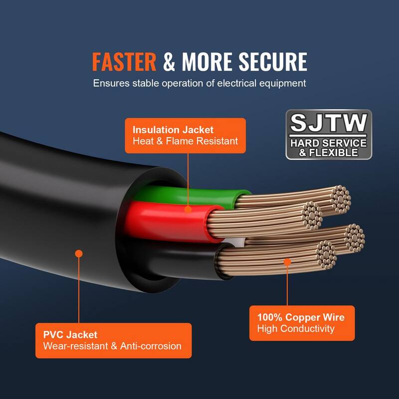 VEVOR Generator Extension Cord 25 ft. SJTW 30Amp 125-Volt 14-30P to 5-20R Generator Extension Cord with Twist Lock Light End - FDJYZX25FT30A39FHV1