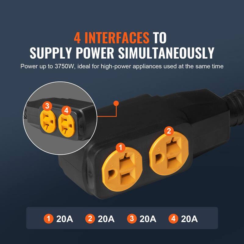 VEVOR Generator Extension Cord 25 ft. SJTW 30Amp 125-Volt 14-30P to 5-20R Generator Extension Cord with Twist Lock Light End - FDJYZX25FT30A39FHV1