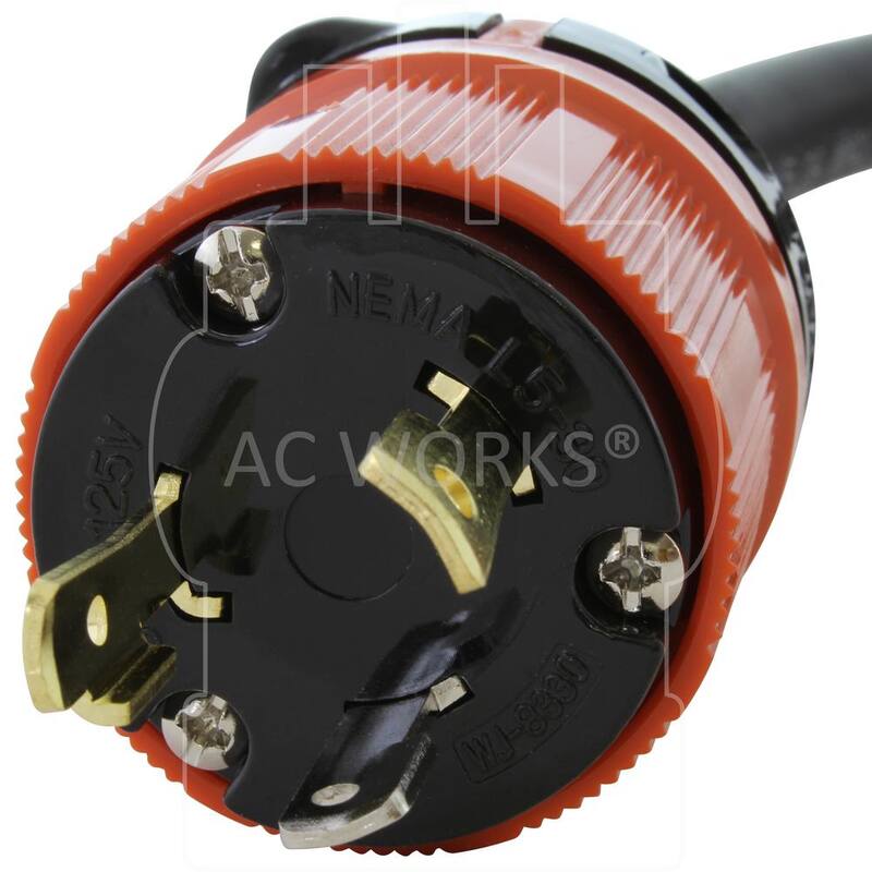 AC WORKS 25 ft. L5-30 3-Prong Locking Plug to PDU OUTLET BOX (GFCI and Breaker) with 4 Outlets - L530PDU-025