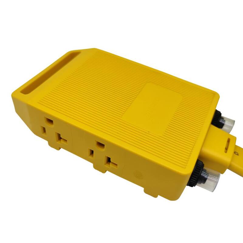 parkworld 50 ft. 10/4 30 Amp 125-Volt L14-30 to 4 x 5-20R/5-15R with (2) Circuit Breakers Flat Generator Extension Cord,Yellow - 64583