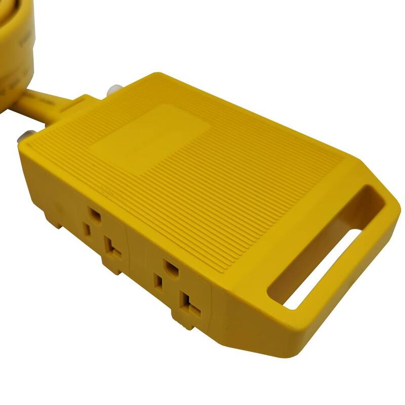 parkworld 50 ft. 10/4 30 Amp 125-Volt L14-30 to 4 x 5-20R/5-15R with (2) Circuit Breakers Flat Generator Extension Cord,Yellow - 64583
