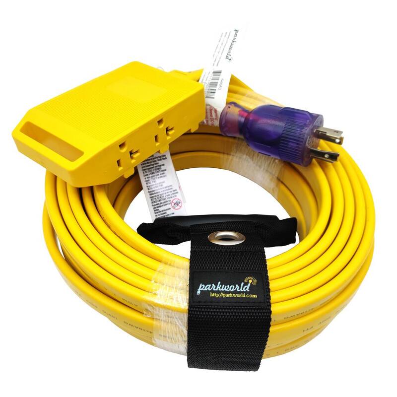 parkworld 50 ft. 10/4 30 Amp 125-Volt L14-30 to 4 x 5-20R/5-15R with (2) Circuit Breakers Flat Generator Extension Cord,Yellow - 64583