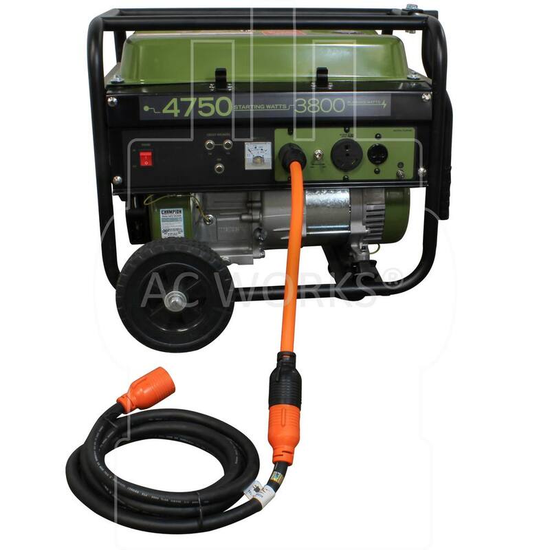 AC WORKS 1.5 ft. L14-30P 4-Prong 30 Amp Generator Plug to L6-30R 30 Amp 250-Volt 3-Prong Locking Connector - L1430L630-018