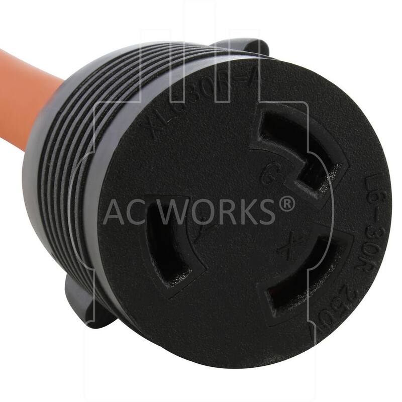 AC WORKS 1.5 ft. L14-30P 4-Prong 30 Amp Generator Plug to L6-30R 30 Amp 250-Volt 3-Prong Locking Connector - L1430L630-018