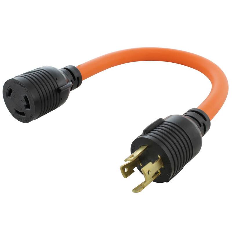 AC WORKS 1.5 ft. L14-30P 4-Prong 30 Amp Generator Plug to L6-30R 30 Amp 250-Volt 3-Prong Locking Connector - L1430L630-018
