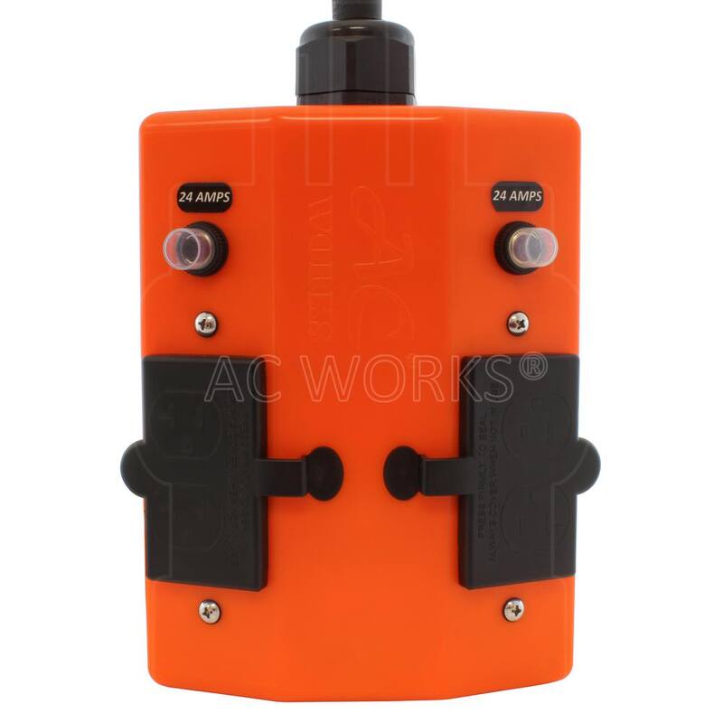 AC WORKS 10 ft. NEMA 14-50 50 Amp RV/Generator Plug to PDU Outlet Box (GFCI and Breakers) - S1450PDU-010