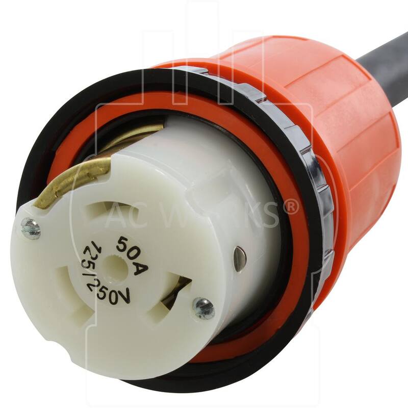 AC WORKS 50 ft. Generator L14-30P 30 Amp 4-Prong Plug to 50 Amp RV/Marine Power Inlet Adapter Cord - L1430M50-050E