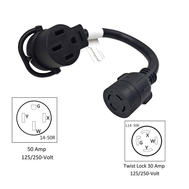 parkworld 1 ft. 10/4 30 Amp 125/250V Twist Lock L14-30R Female to 14-50R Female RV/EV/Generator Cord (L14-30R to 14-50R), Black - 79193