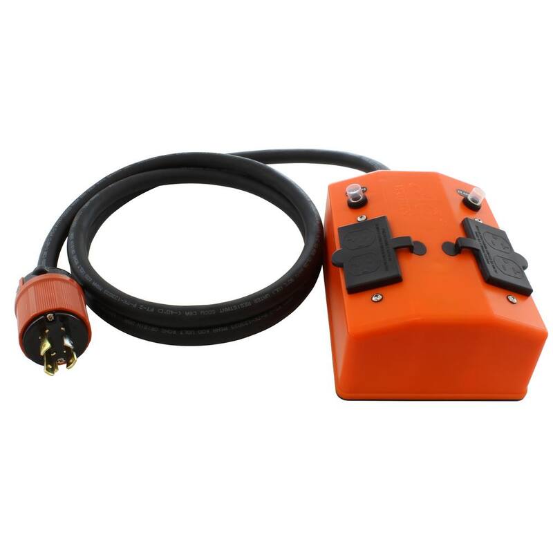 AC WORKS 10 ft. NEMA L14-30 4-Prong 30 Amp Generator Locking Plug to PDU Outlet Box (GFCI and Breakers) - L1430PDU-010