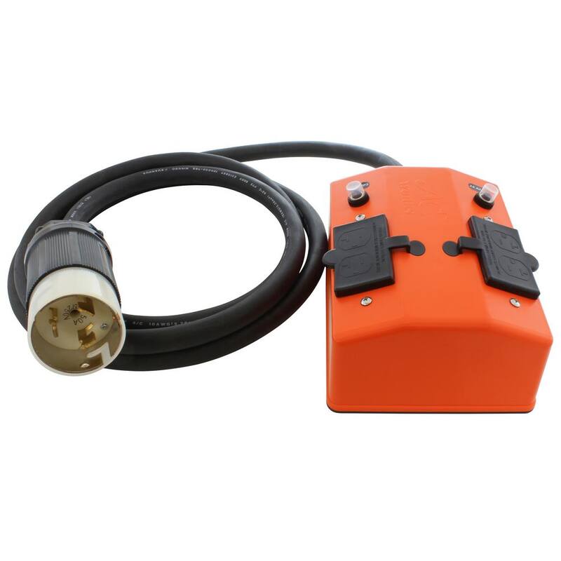 AC WORKS 25 ft. 50 Amp 125-Volt/250-Volt SS2-50P/CS6365 Plug to PDU Outlet Box (GFCI and Breakers) - SS2PDU-025