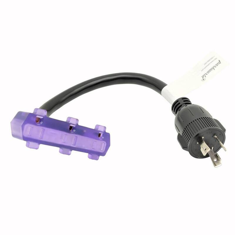 parkworld 1.5 ft. 10/3 3-Wire 30 Amp 125-Volt Generator Locking NEMA L5-30 Plug to 3 x 5-15R 110-Volt/125-Volt Tri-Outlets Adapter - 61414A