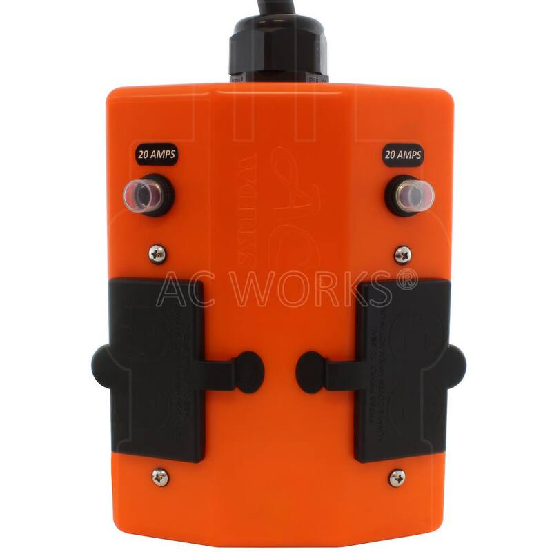 AC WORKS 50 ft. NEMA L21-20 5-Prong Locking Plug to PDU Outlet Box (GFCI and Breakers) - L2120PDU-050