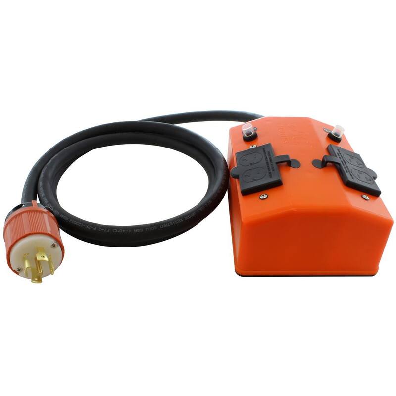 AC WORKS 25 ft. Nema L21-30 30 Amp 5-Prong Locking Plug to PDU OUTLET BOX (GFCI and Breakers) - L2130PDU-025