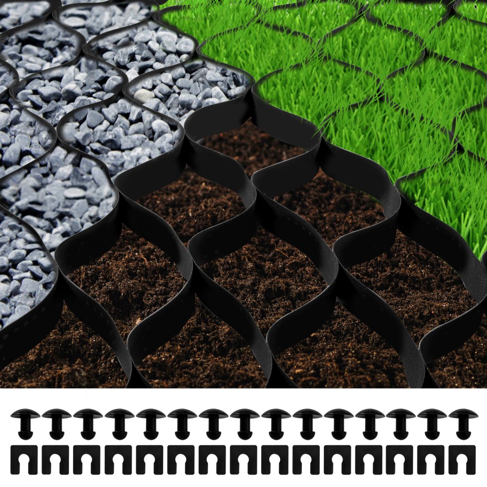 VEVOR Ground Grid, 1885 lbs per Sq Ft Load Geo Grid, 2" Depth Permeable Stabilization System for DIY Patio, Walkway, Shed Base, Light Vehicle Driveway, Parking Lot, Grass, and Gravel - TGG27X4FTX2INYHLDV0