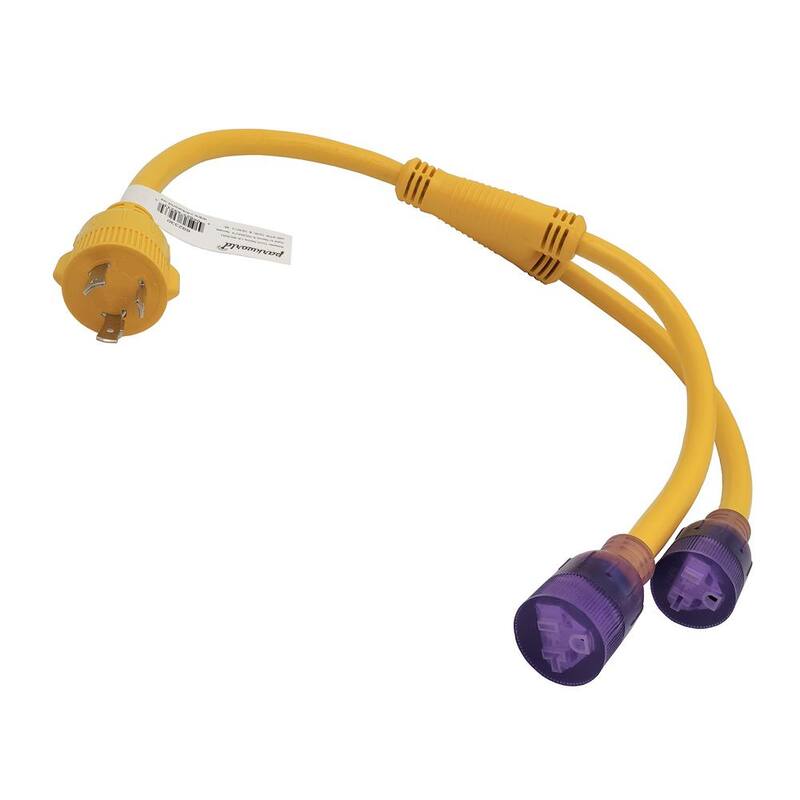 parkworld 3 ft. 10/3 3-Wire Generator Y Adapter Cord 30 Amp 125-Volt NEMA L5-30P Plug to 2x 5-20/15R Receptacle Y Splitter - 692330