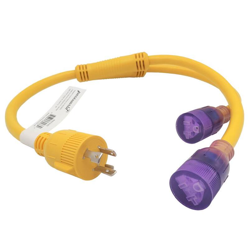 parkworld 3 ft. 10/3 3-Wire Generator Y Adapter Cord 30 Amp 125-Volt NEMA L5-30P Plug to 2x 5-20/15R Receptacle Y Splitter - 692330