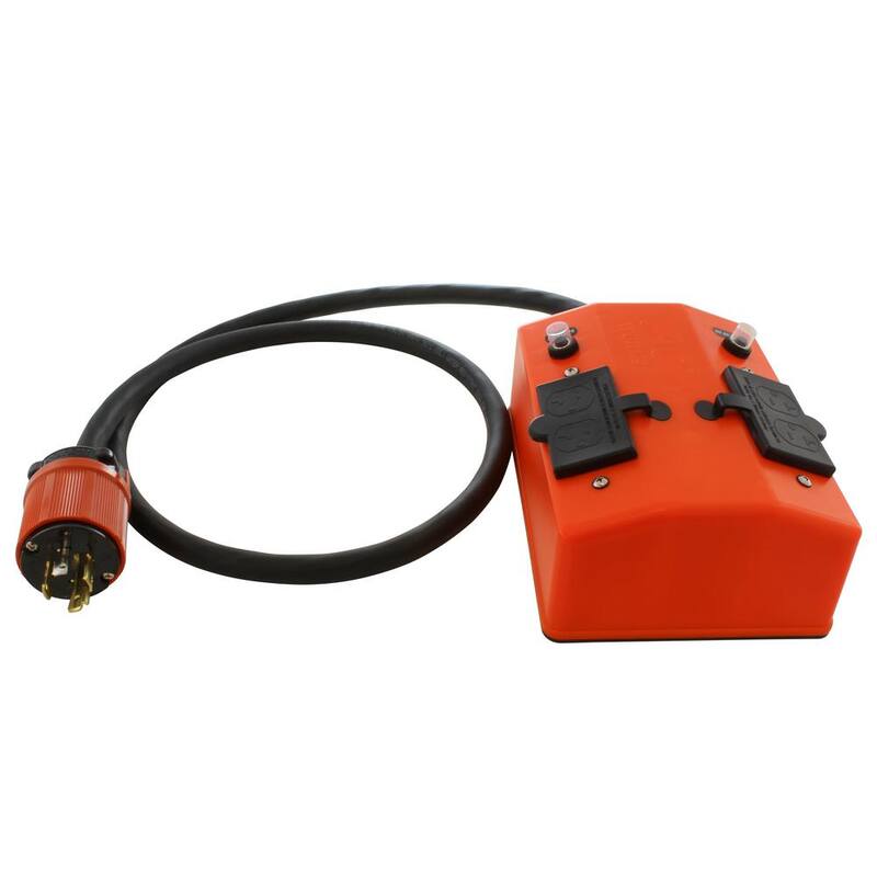 AC WORKS 10 ft. NEMA L14-20 Generator Locking Plug to PDU Outlet Box (GFCI and Breakers) - L1420PDU-010