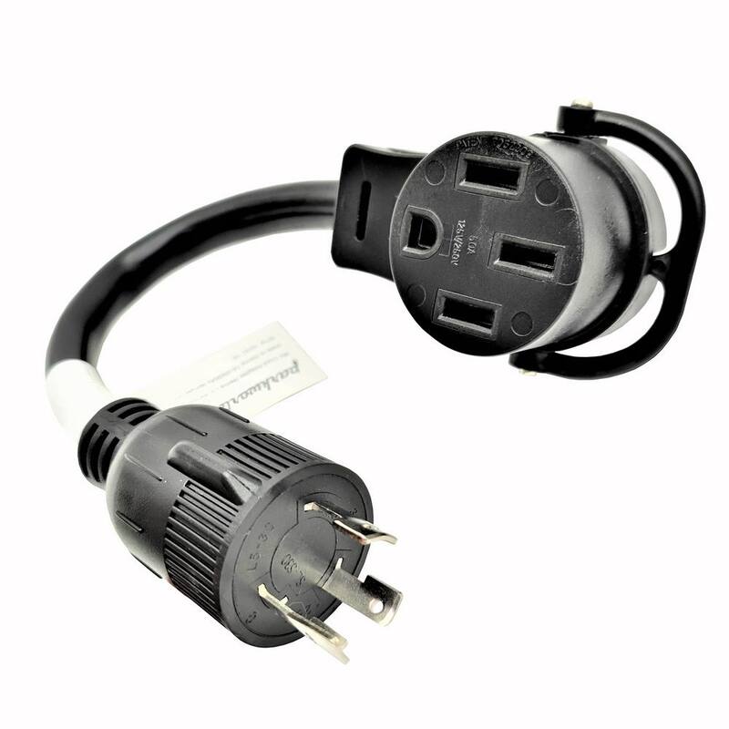 parkworld 1 ft. 10/3 Generator 30 Amp 3-Prong Locking L5-30P Plug to 50 Amp 4-Prong 14-50R Adapter cord(2-Hots Bridged) FOR RVs - 691869