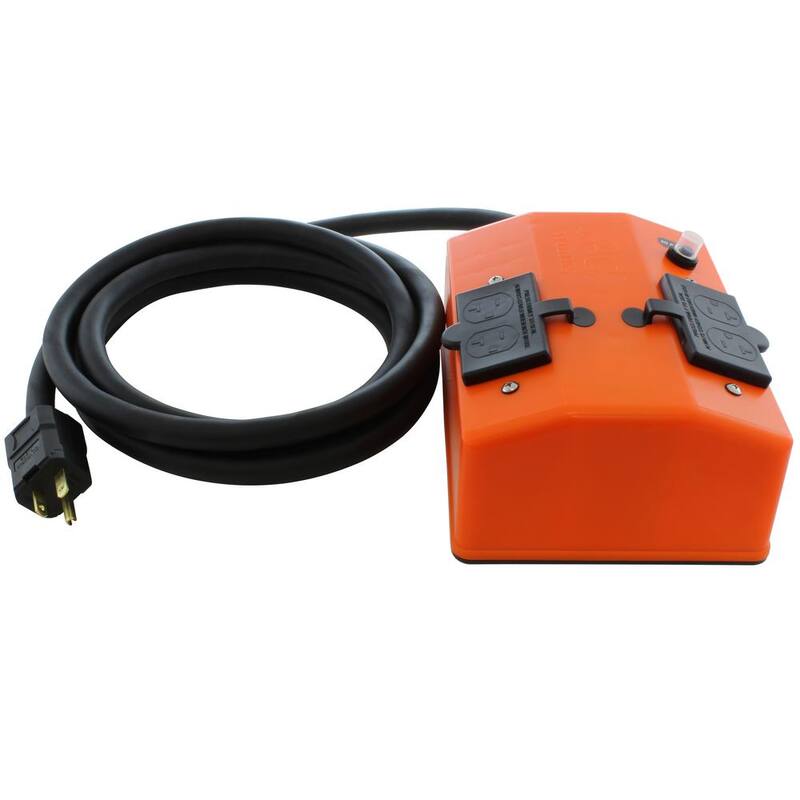 AC WORKS 50 ft. NEMA 5-20 20 Amp Plug to PDU Outlet Box (GFCI and Breaker) with 4 Outlets - S520PDU-050