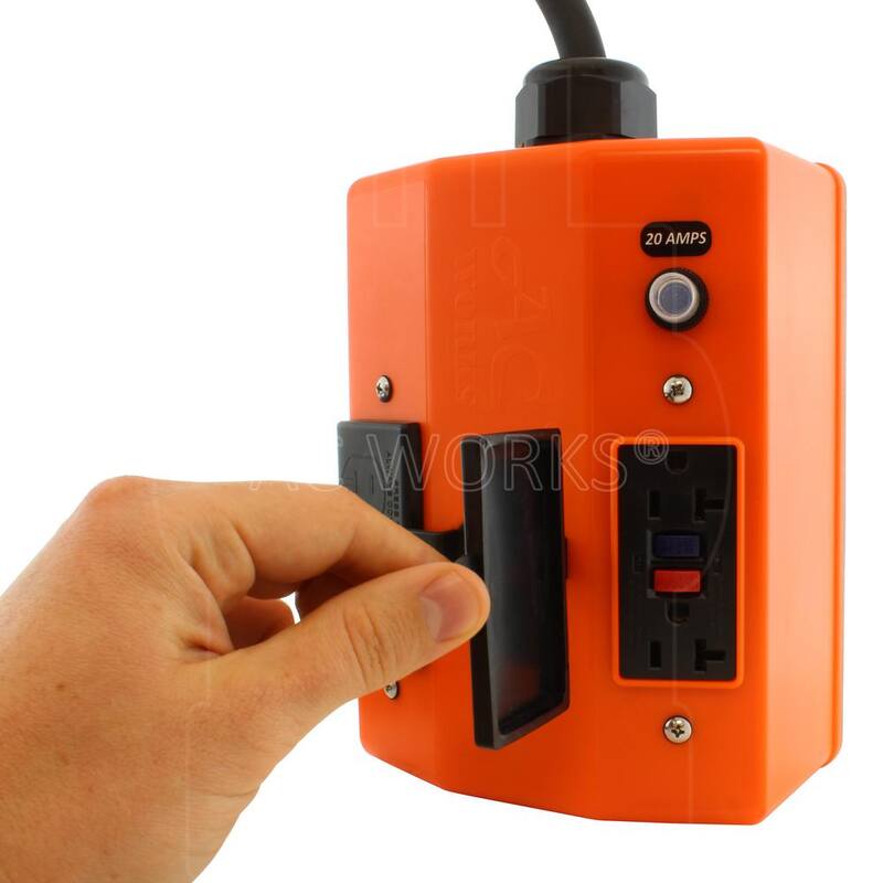 AC WORKS 10 ft. L5-20 20 Amp 3-Prong Locking Plug to PDU OUTLET BOX (GFCI and Breakers) with 4 Outlets - L520PDU-010