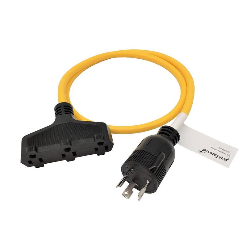 parkworld 4 ft. 12/3 3-Wire 30 Amp 125-Volt Generator 3-Prong Locking NEMA L5-30P to 3x 5-15R Tri-Outlets Adapter Cord - 61414