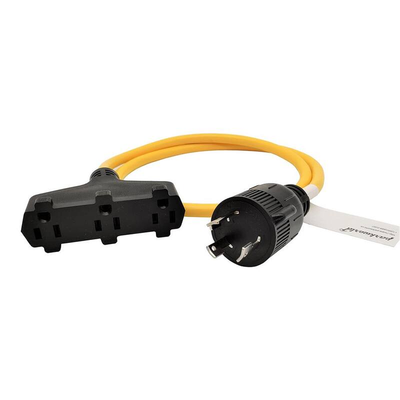 parkworld 4 ft. 12/3 3-Wire 30 Amp 125-Volt Generator 3-Prong Locking NEMA L5-30P to 3x 5-15R Tri-Outlets Adapter Cord - 61414