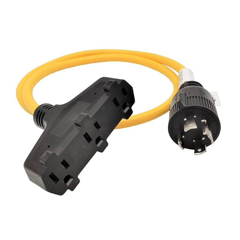 parkworld 4 ft. 12/3 3-Wire 30 Amp 125-Volt Generator 4-Prong Locking NEMA L14-30P to 3x 5-15R Tri-Outlets Adapter Cord - 61421