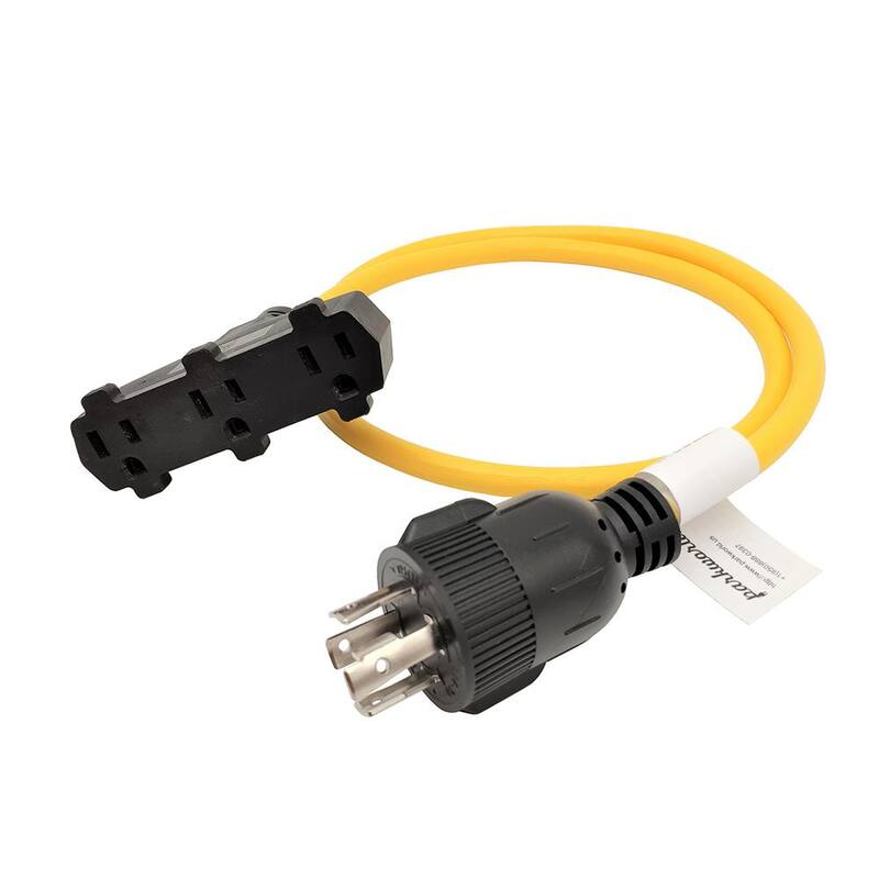 parkworld 4 ft. 12/3 3-Wire 30 Amp 125-Volt Generator 4-Prong Locking NEMA L14-30P to 3x 5-15R Tri-Outlets Adapter Cord - 61421