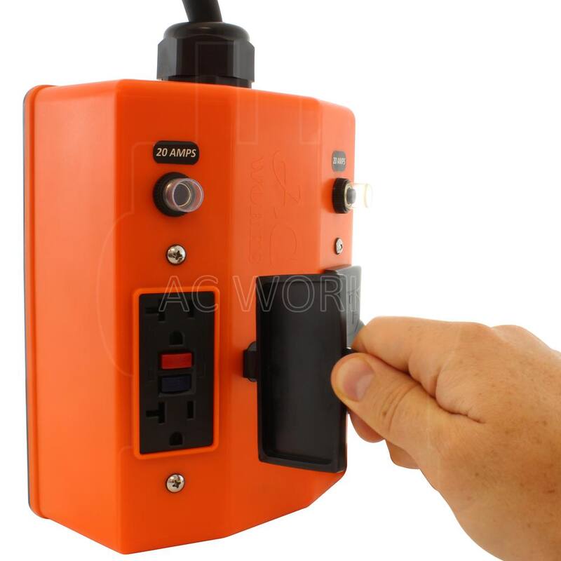AC WORKS 50 ft. NEMA L14-20 Generator Locking Plug to PDU Outlet Box (GFCI and Breakers) - L1420PDU-050