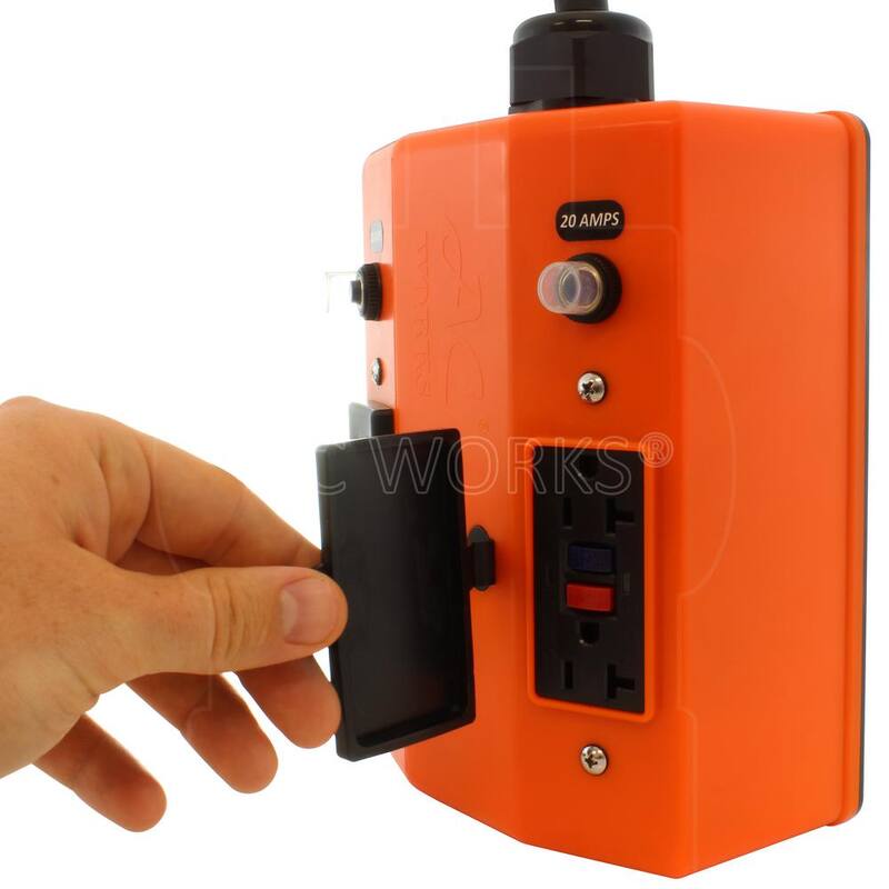 AC WORKS 50 ft. NEMA L14-20 Generator Locking Plug to PDU Outlet Box (GFCI and Breakers) - L1420PDU-050