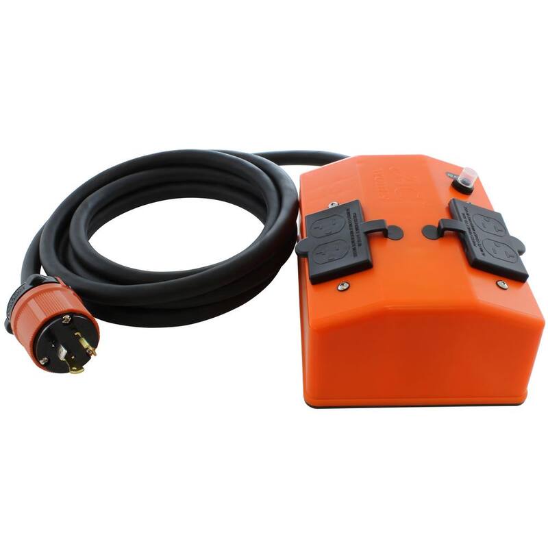 AC WORKS 25 ft. L5-20 20 Amp 3-Prong Locking Plug to PDU OUTLET BOX (GFCI and Breakers) with 4 Outlets - L520PDU-025