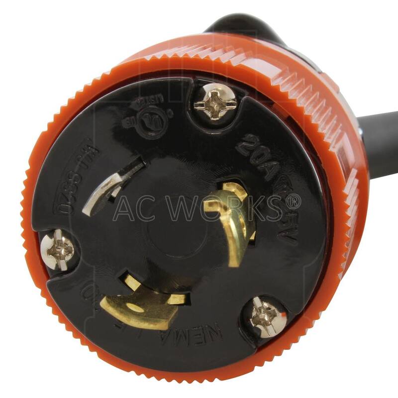 AC WORKS 25 ft. L5-20 20 Amp 3-Prong Locking Plug to PDU OUTLET BOX (GFCI and Breakers) with 4 Outlets - L520PDU-025