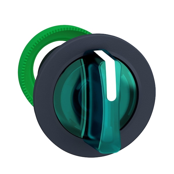 Schneider Electric Cabezal para interruptor selector iluminado, Harmony XB5, plástico, mango verde, montaje al ras, LED universal, 3 posiciones - ZB5FK1333