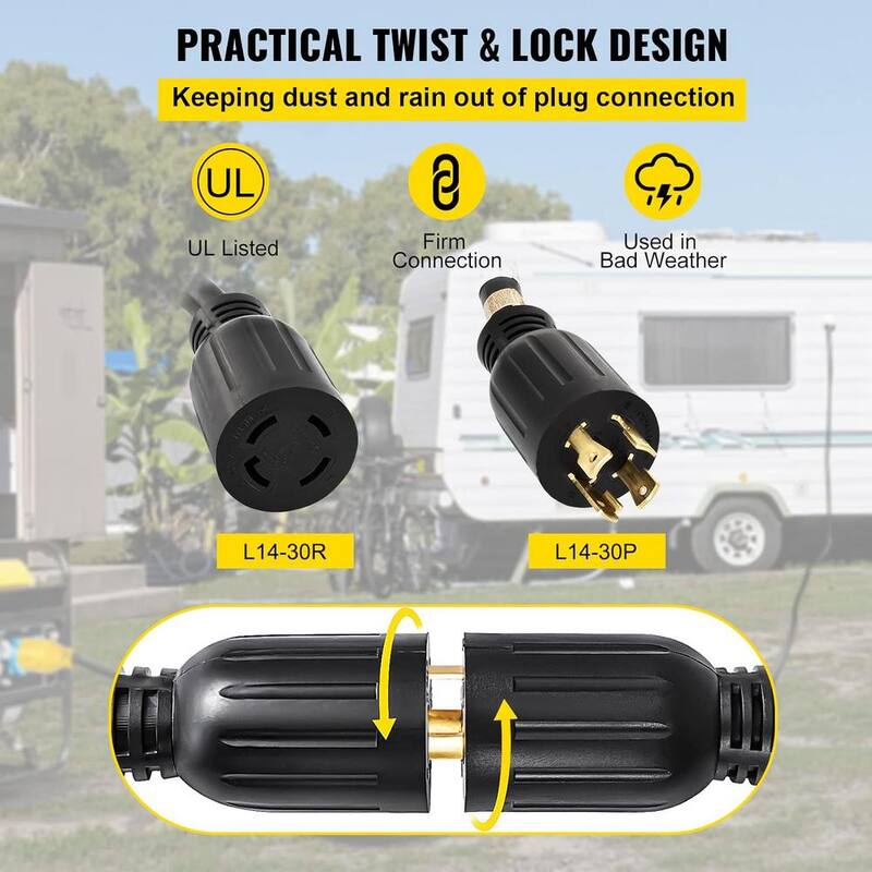 Etokfoks Heavy-Duty 20 ft. SJTW 30 Amp 125/250-Volt L14-30P to L14-30R Generator Extension Cord - MLSA04-3LT050