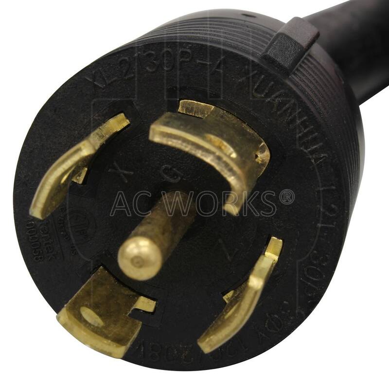 AC WORKS 30 ft. L21-30 Stringer Cord with 3 PDU Outlet Boxes (GFCI and Breakers) with 12 Outlets - L2130PDU-10-ABC
