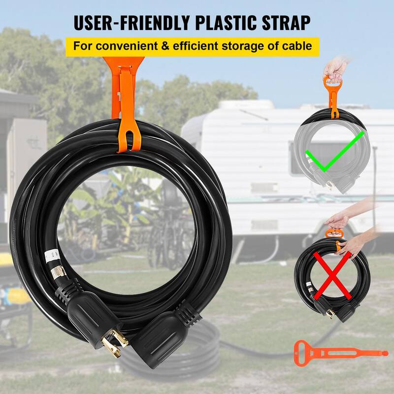 VEVOR Generator Power Cord 20 ft. 30 Amp RV Power Extension Cord 10AWG/4C SJTW NEMA L14-30 with Strap Locked Plug for RV Home - FDJYCX20FT30A0001V1