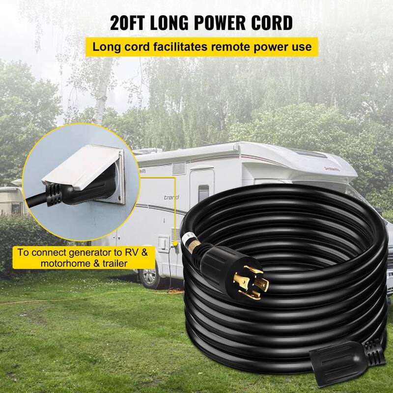 VEVOR Generator Power Cord 20 ft. 30 Amp RV Power Extension Cord 10AWG/4C SJTW NEMA L14-30 with Strap Locked Plug for RV Home - FDJYCX20FT30A0001V1